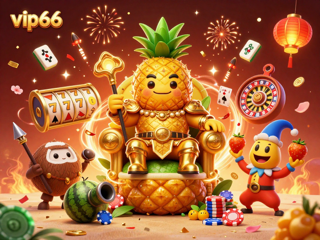 Experience gaming excitement with vip66 in a vibrant, 3D casino scene featuring dynamic characters and elements.