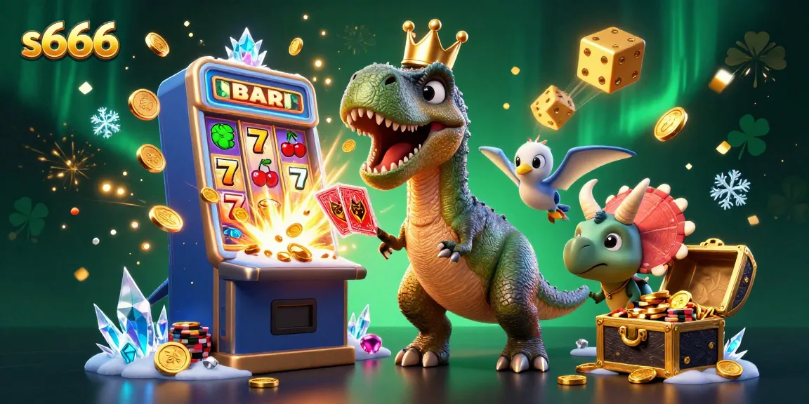 Experience thrilling gaming excitement at s666 with T-Rex and friends in a vibrant casino scene