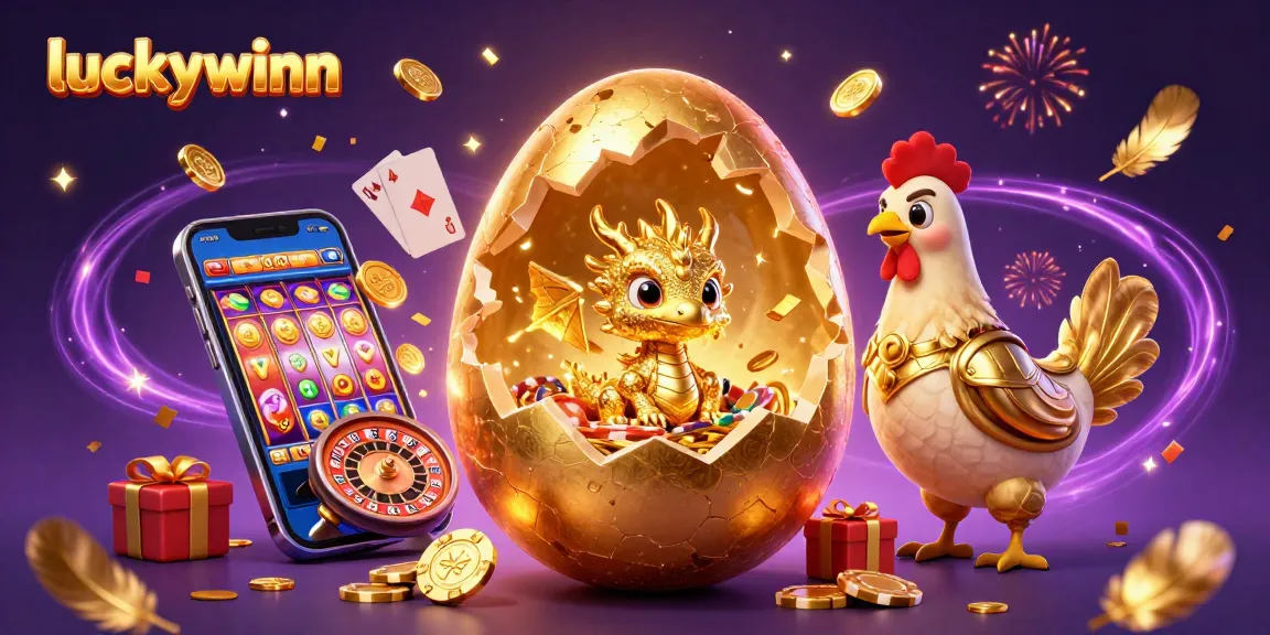 Experience winning moments at luckywinn with a dazzling 3D illustration of a golden dragon and poker chips.