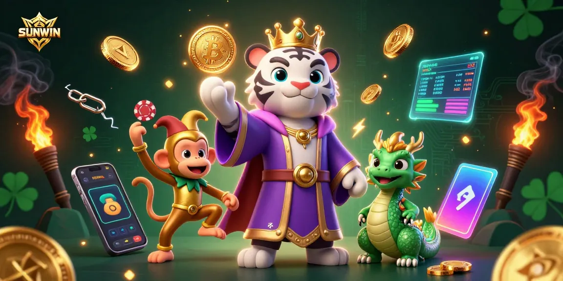 SUNWIN players enjoy an engaging 3D casino experience with vibrant characters and glowing game elements.