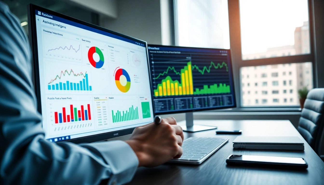 Analyzing Gambling Intelligence statistics with graphs in a modern office setup.