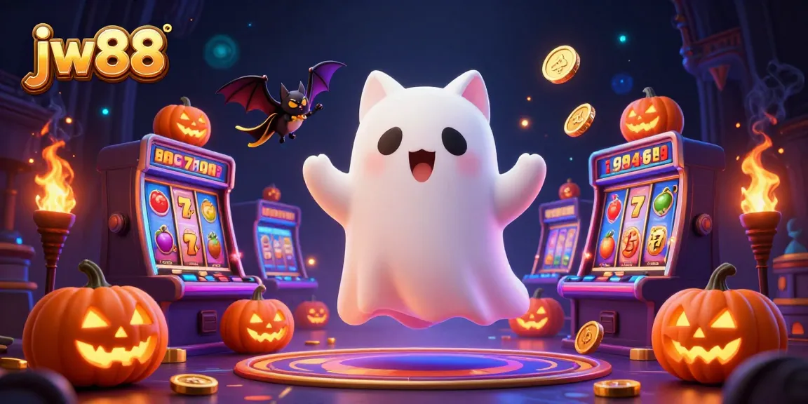 Play exciting jw88 casino games featuring a ghost cat and a vampire bat in a haunted casino.