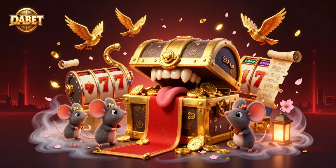 DABET engages players with vibrant slot gaming action, featuring a treasure chest and festive elements.