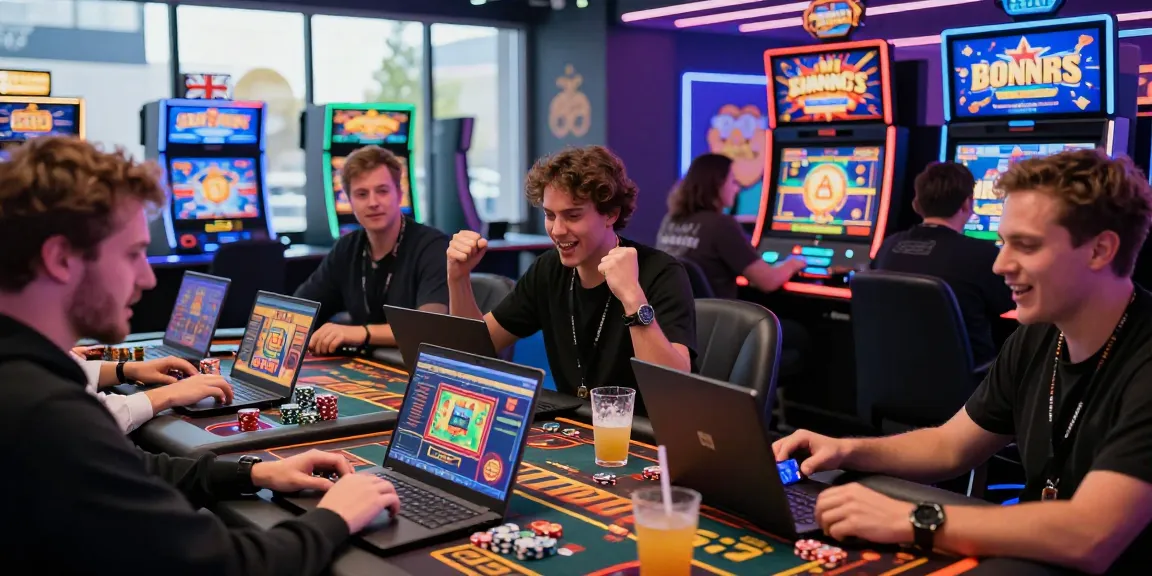 Players engaged at credit card casinos UK, immersed in vibrant games, celebrating wins, and exploring promotions.