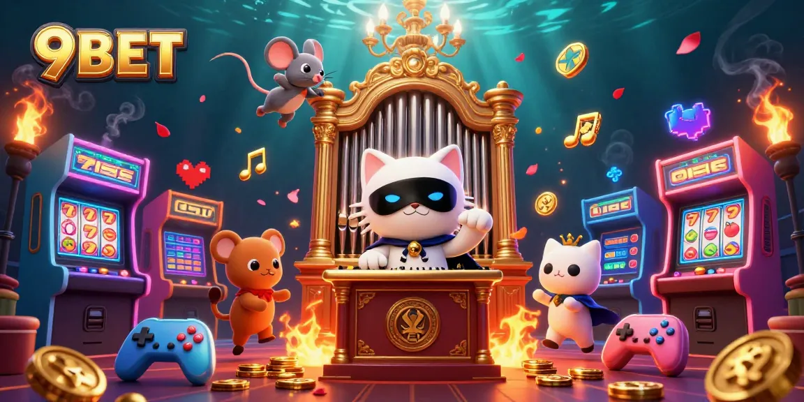 Experience the excitement of 9BET with colorful slots and vibrant casino elements in action.