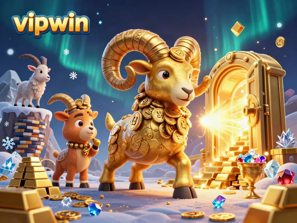 Experience the excitement of vipwin with a dynamic scene featuring a golden ram charging towards treasure.