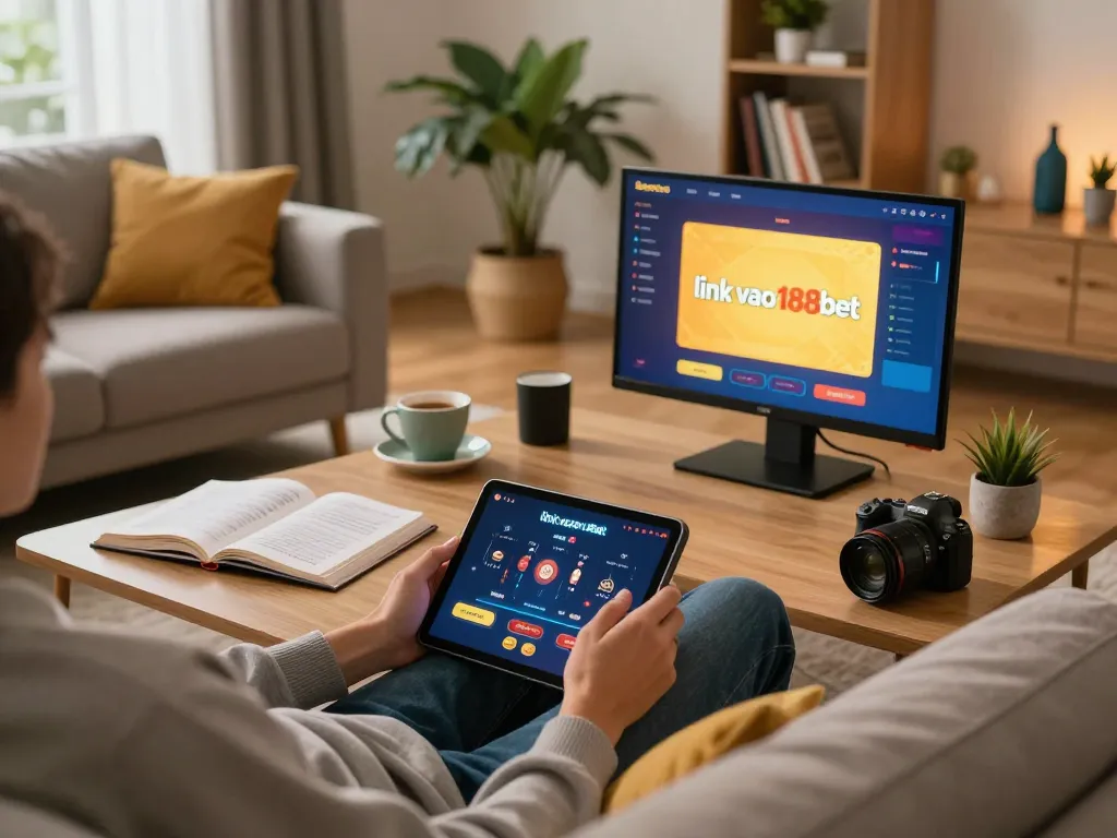 Engage with link vao 188bet on a tablet during a cozy home poker night with strategy notes.