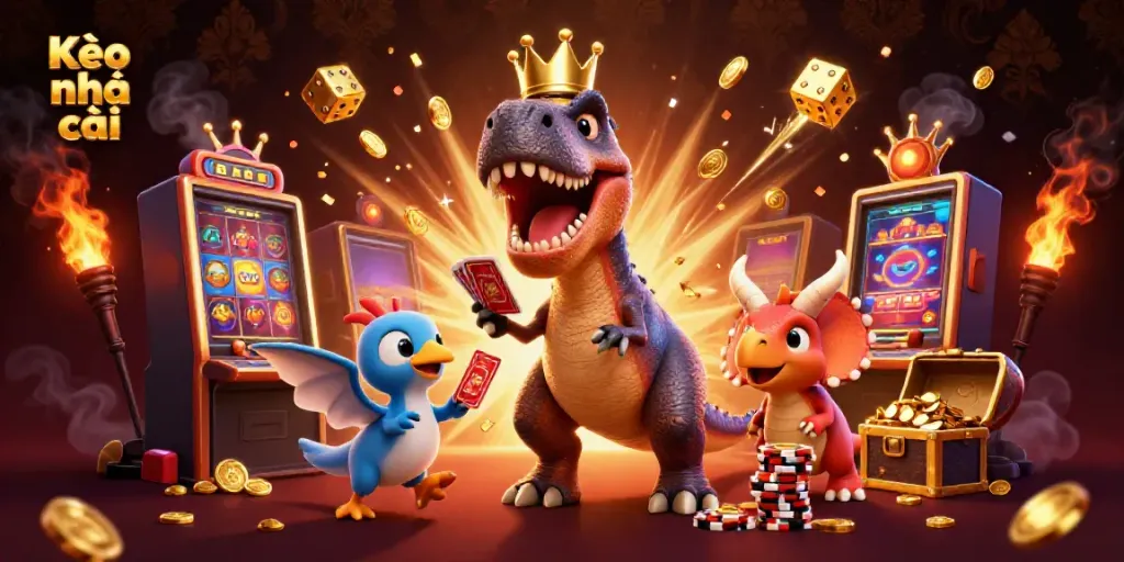Experience thrilling action with Kèo nhà cái as animated characters operate in a vibrant casino setting.