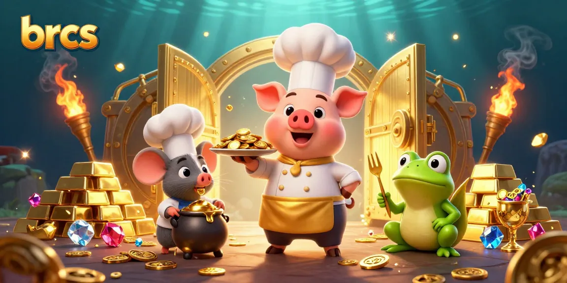 Experience thrilling casino fun with brcs as the chef pig serves gold coins amidst dazzling riches.