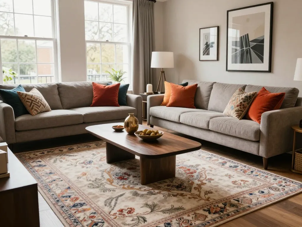 Luxury carpets London showcased in a stylish living room with vibrant decor and natural light.