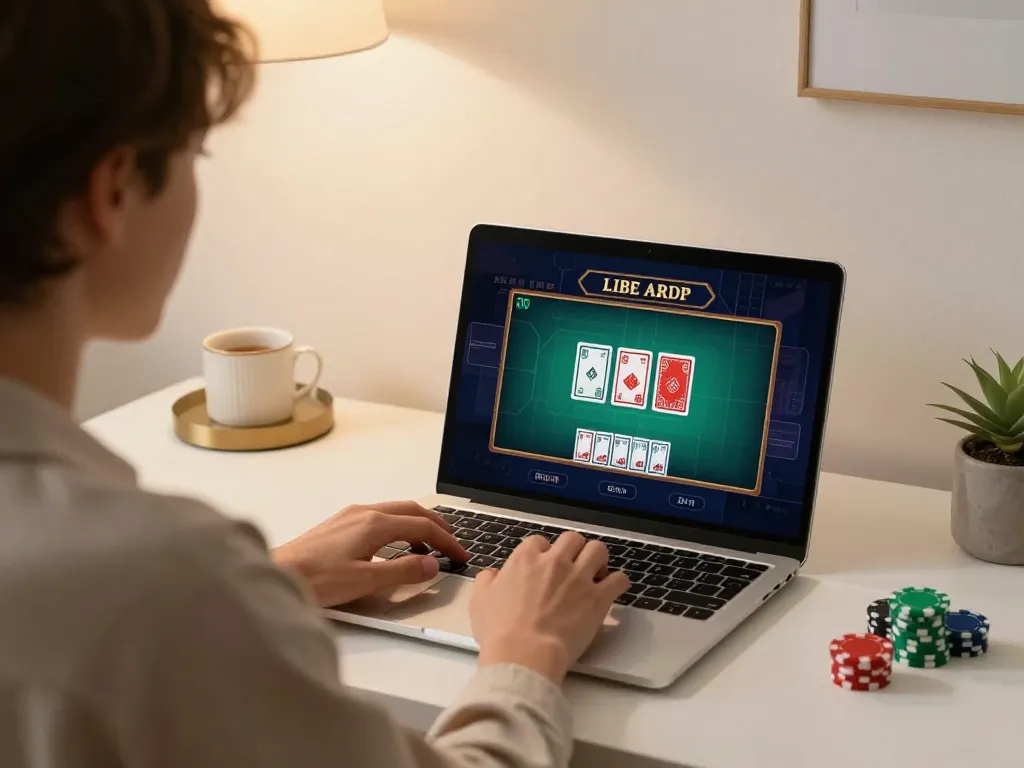 Engaging in online casino gameplay at home with SC88 on laptop, showcasing responsible gaming atmosphere.