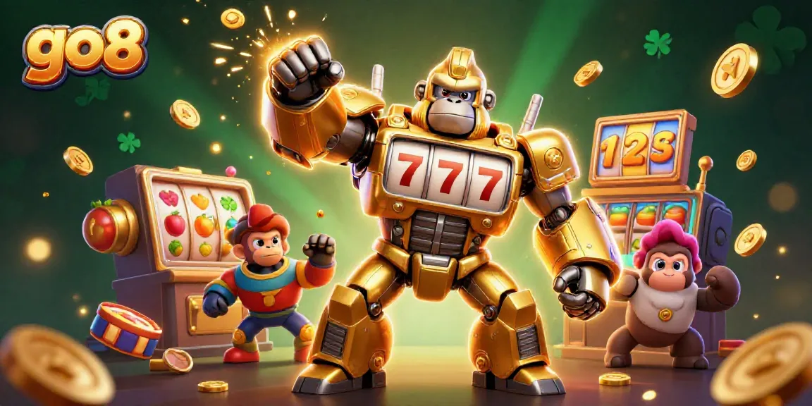 Experience thrilling action at go8 with a golden gorilla mech and casino elements bursting with energy.