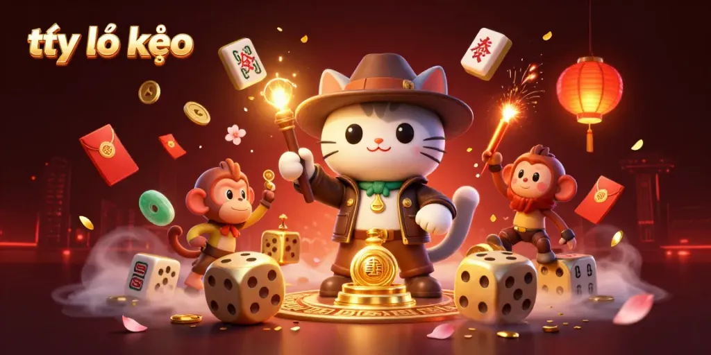 Engage with the thrilling tỷ lệ kèo scene featuring an adventurous cat and monkey in a vibrant casino setting.