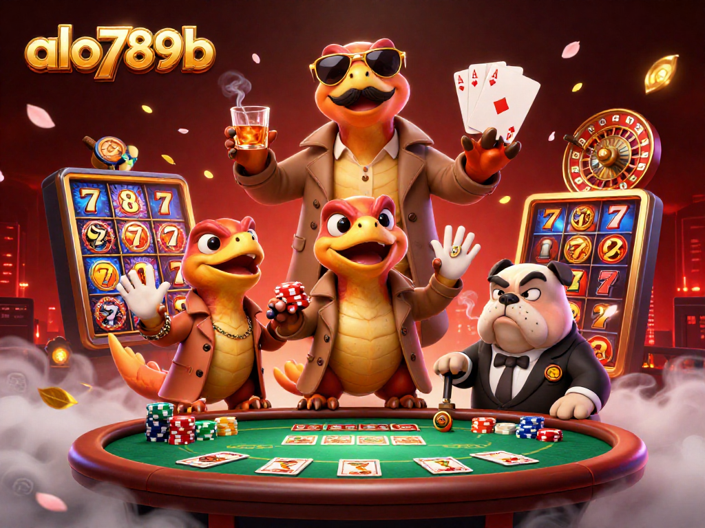 A playful scene with raptors in disguise attempting to enter alo789b VIP casino lounge, surrounded by poker chips and cards.