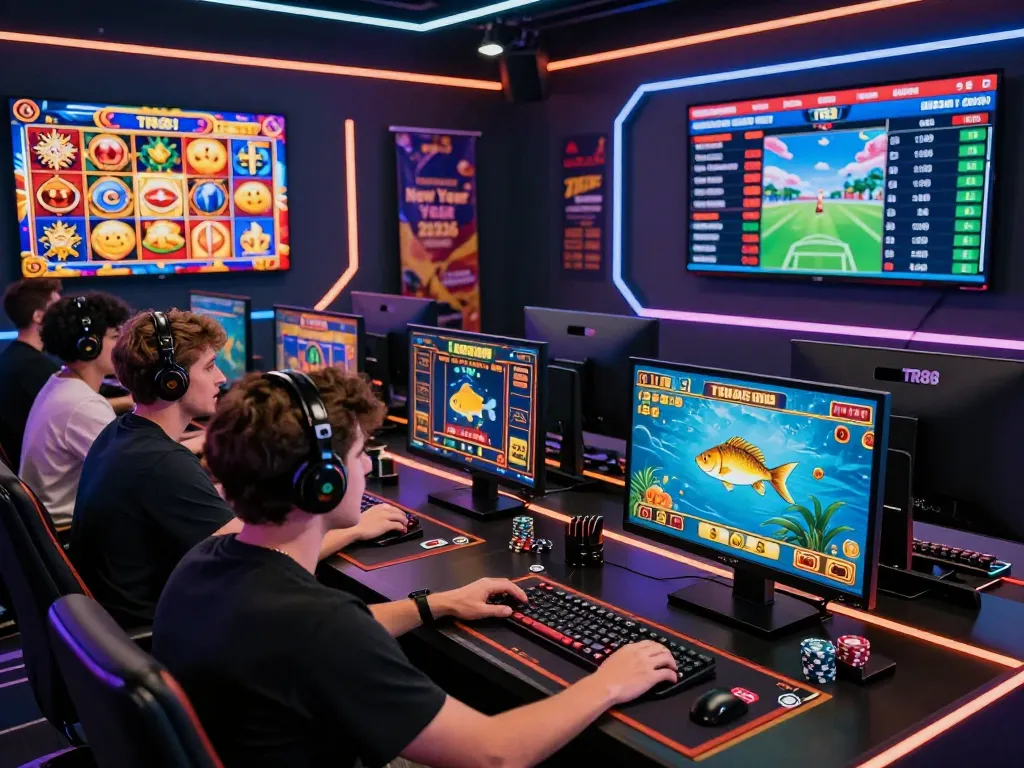 Exciting gaming atmosphere with players enjoying diverse experiences on TR88, showcasing online betting and vibrant visuals.