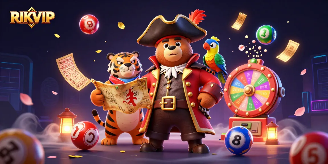 Engaging scene showcasing RIKVIP's dynamic lottery and gaming elements, including colorful balls and vibrant prizes.