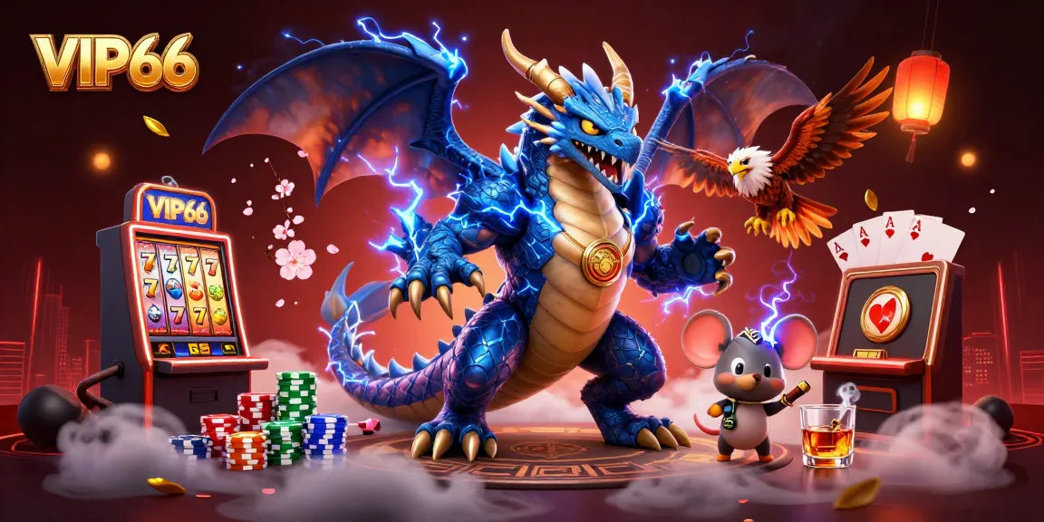 Engage with VIP66 in a thrilling casino atmosphere, showcasing dynamic characters and vibrant slot games.