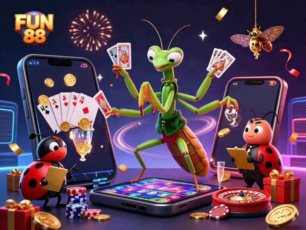 Experience the excitement of FUN 88 with vibrant casino characters and dynamic game elements.