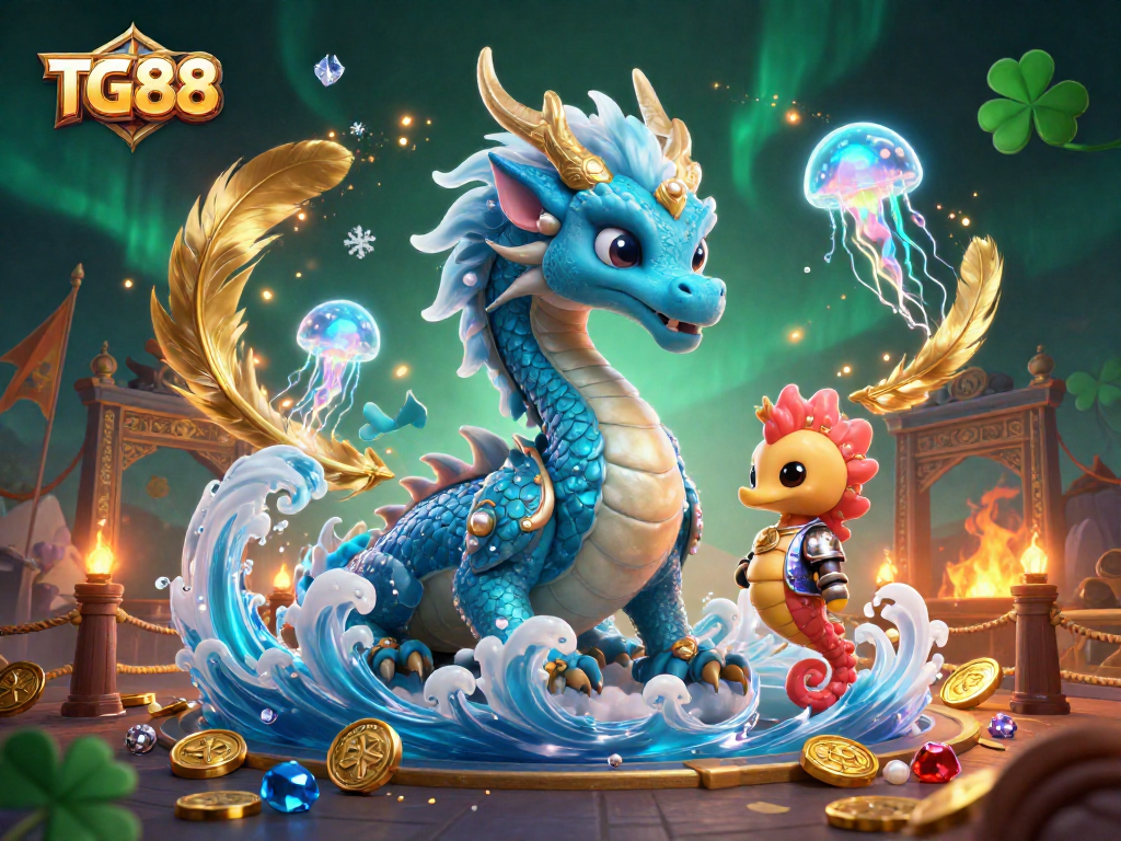 Experience exciting gameplay at TG88 with a captivating 3D dragon and vibrant casino elements.