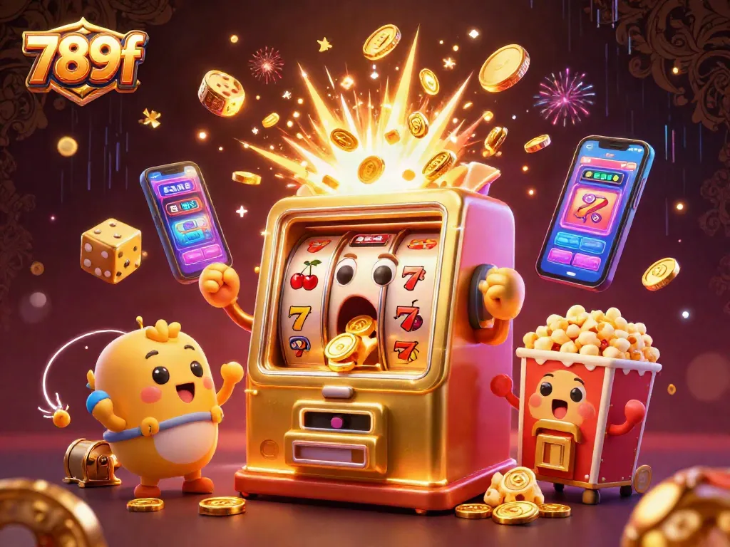 Experience thrilling jackpots at 789f with vibrant and dynamic cartoon slot machines celebrating a huge win.
