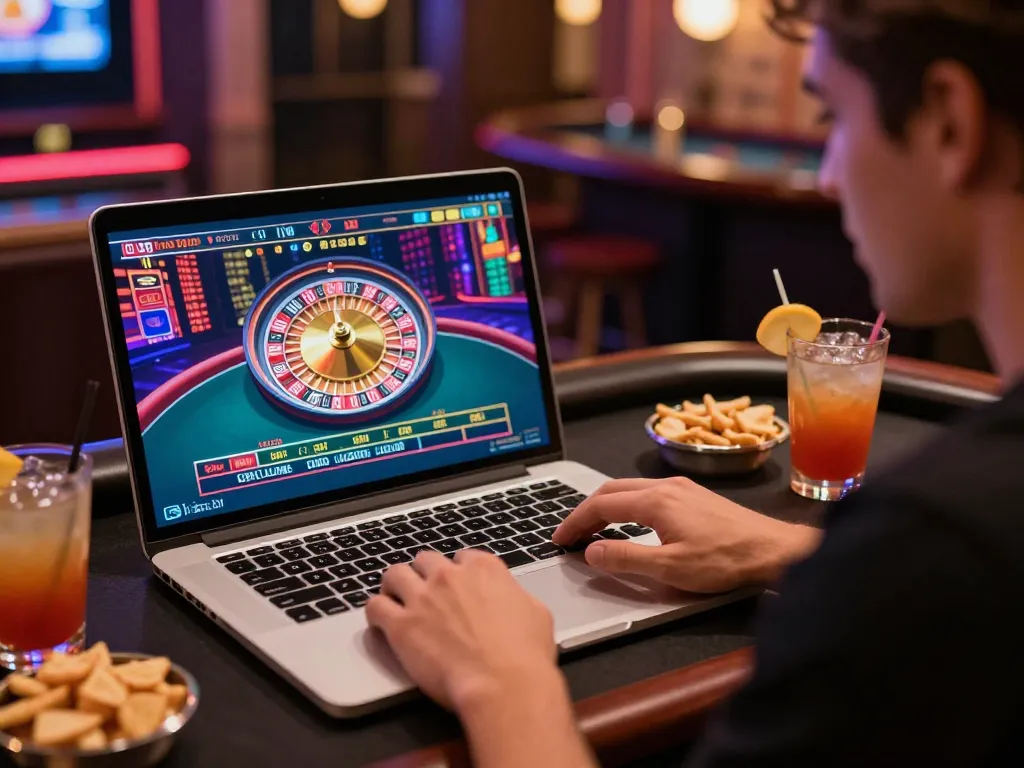 Player enjoying a live dealer game at 88vin online casino, focused on the roulette wheel spinning.