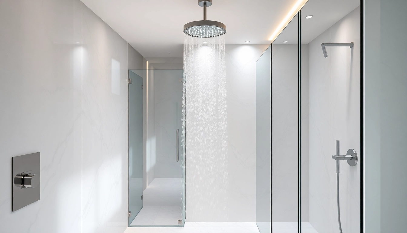 Experience elegant showers in a contemporary bathroom with luxurious fixtures and calming ambiance.
