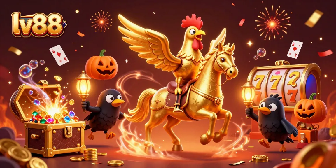 Experience thrilling action at lv88, featuring a golden rooster amidst vibrant casino elements.