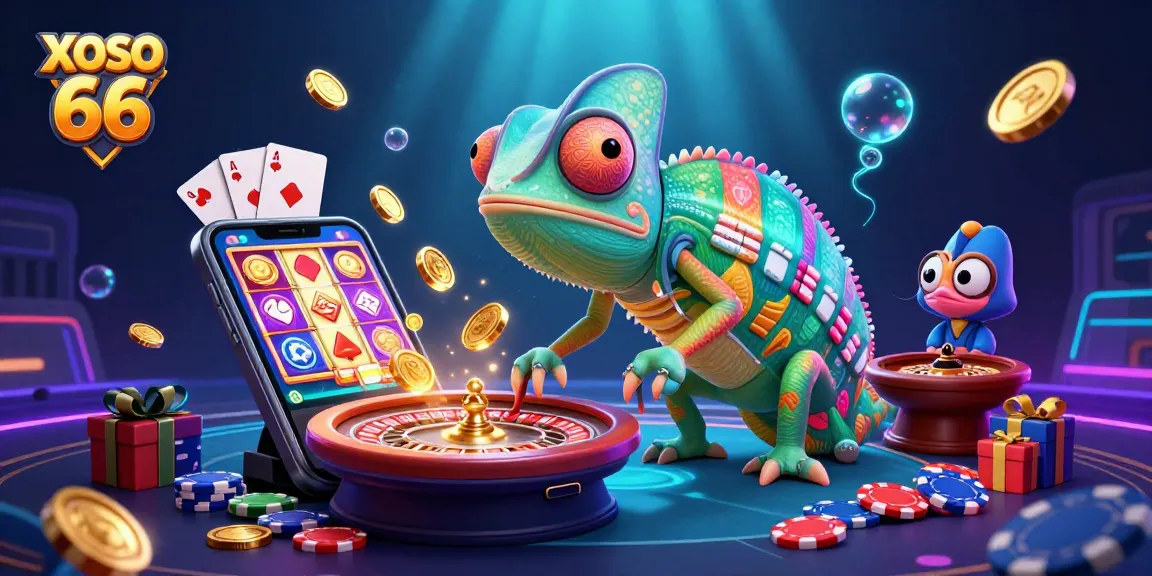 Spin the reels at XOSO 66 and grab golden coins in this vibrant casino scene.