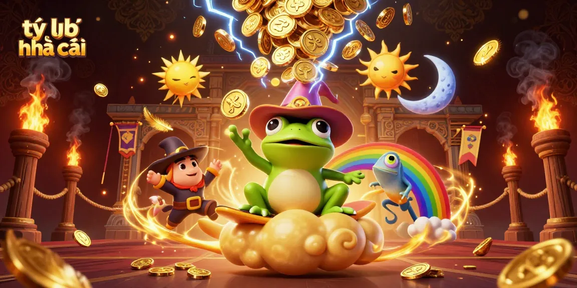 Experience the dynamic tỷ lệ nhà cái with animated characters storming golden coins in a gambling adventure.