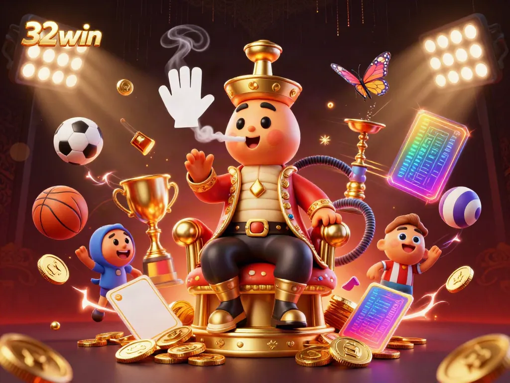 Experience thrilling gaming action with 32win, featuring vibrant casino elements in a dynamic scene.