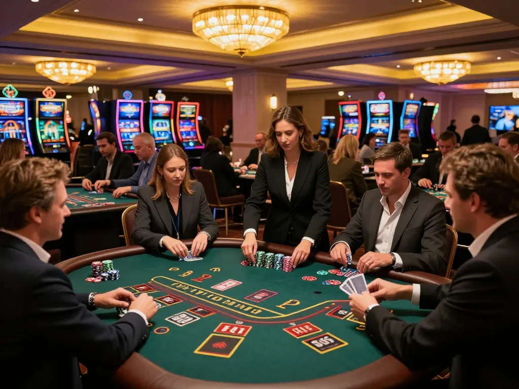 Players enjoying strategic blackjack and roulette games at open88ss casino with vibrant ambiance.