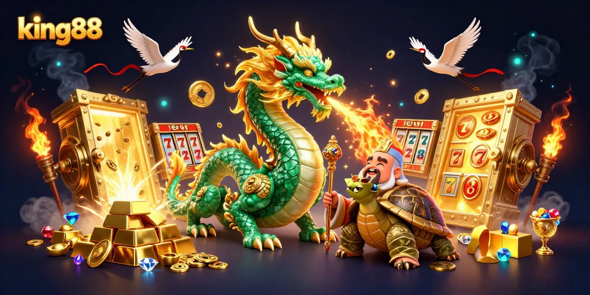 Win big with king88 while playing exciting slot games featuring a jade dragon and treasure!