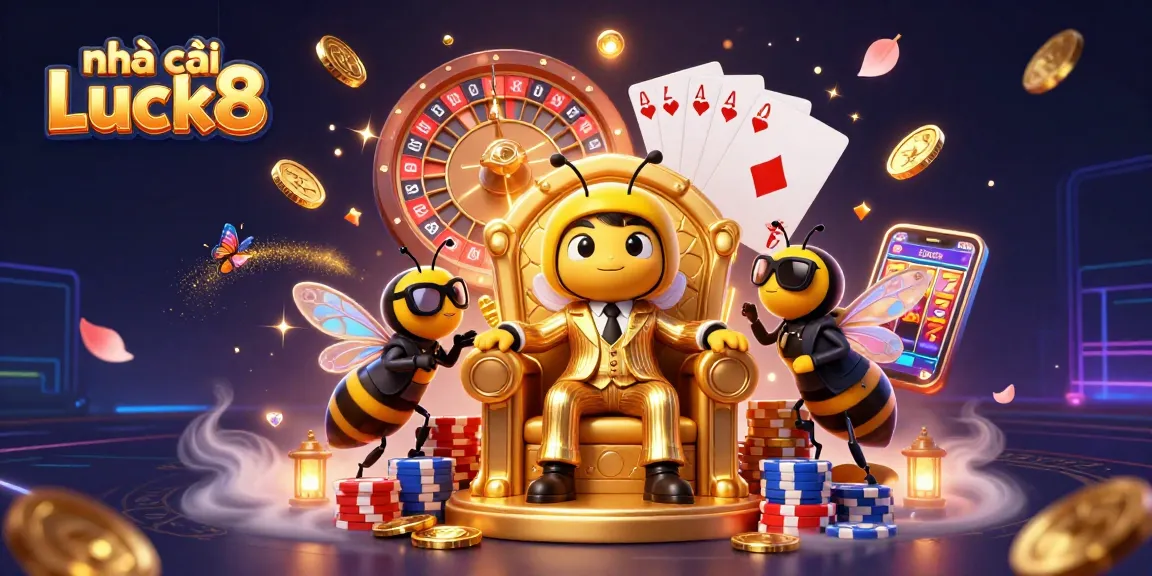 Experience thrilling games at nhà cái Luck8 with an exciting 3D casino scene featuring vibrant characters and game elements.