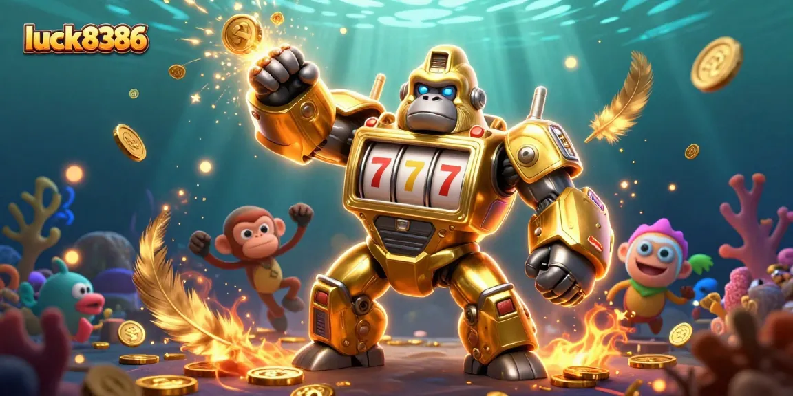 Experience thrilling gameplay with luck8386's dynamic underwater scene featuring game elements and vibrant characters.