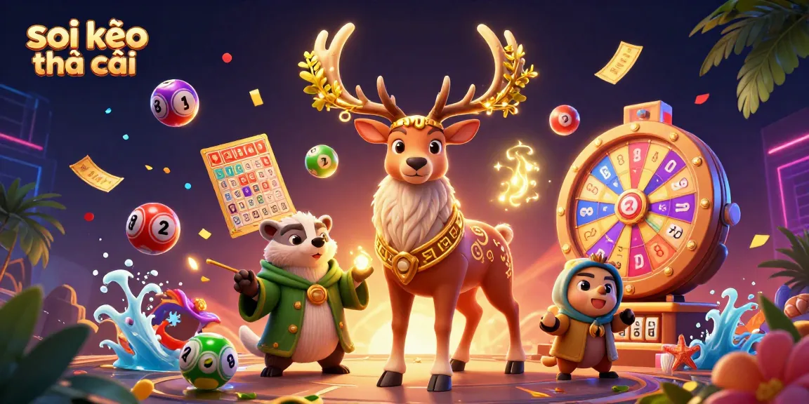 Engage with the dynamic world of soi kèo nhà cái through an enchanting 3D scene filled with lottery elements and magical characters.