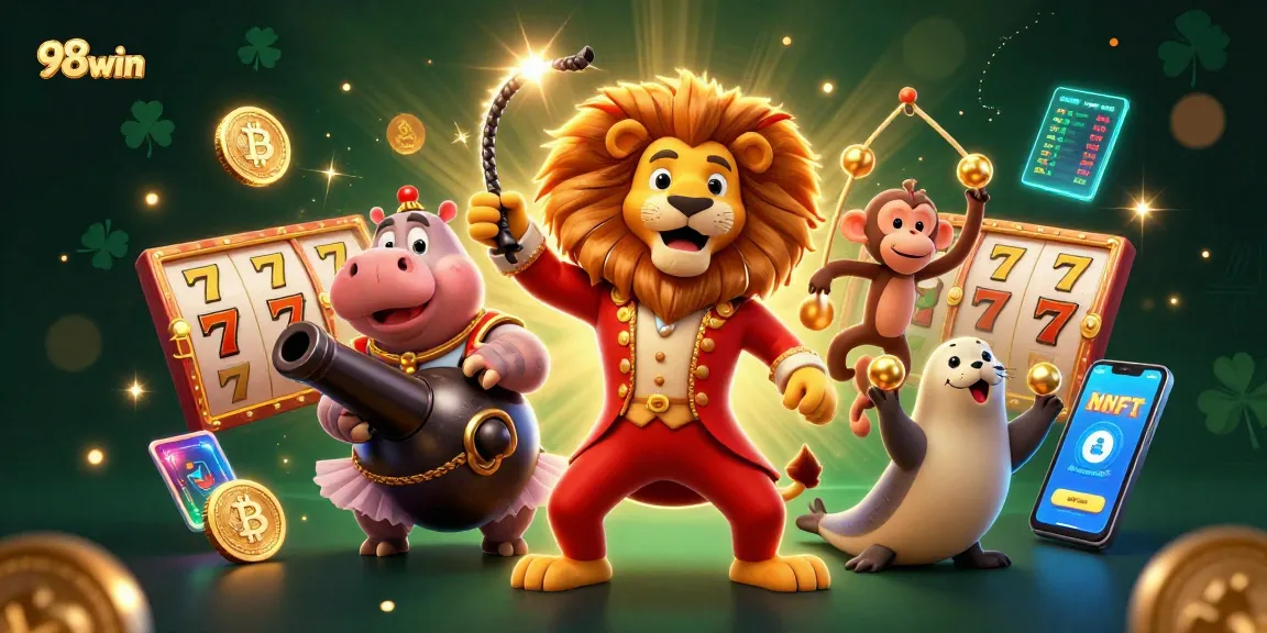 Experience vibrant gameplay at 98win with thrilling slots and jackpot opportunities in a stunning 3D illustration.