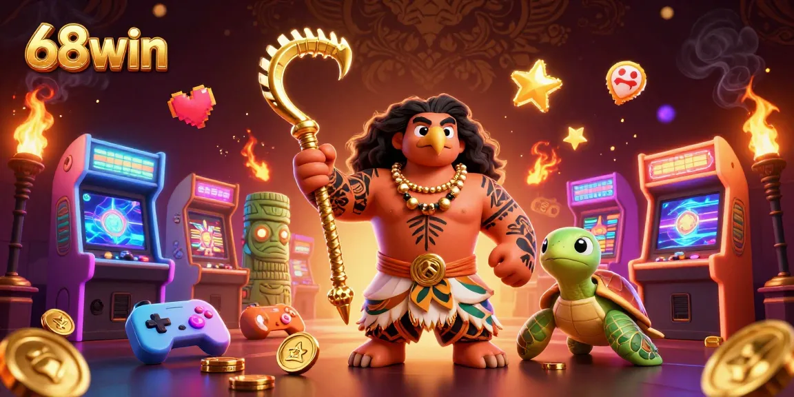 Experience the thrill of playing 68win with vibrant casino-themed 3D illustration filled with action.