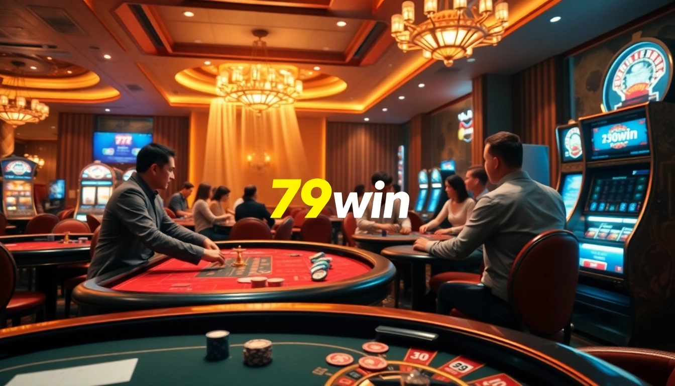 Experience the excitement of 79win with lively casino tables and colorful gaming elements.