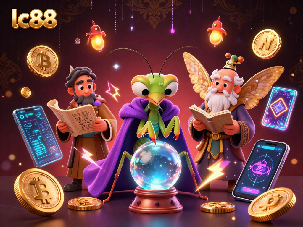 Experience the thrill of lc88 with 3D characters, crypto coins, and casino elements in a vibrant scene.
