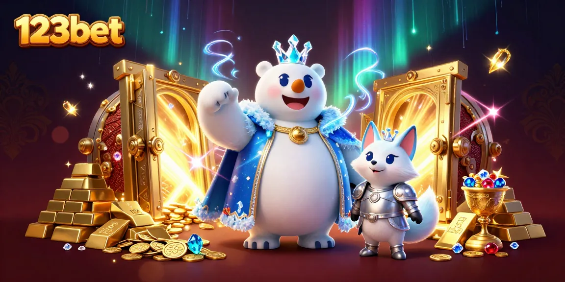 Win big at 123bet with thrilling cartoon illustrations of polar bear and treasures