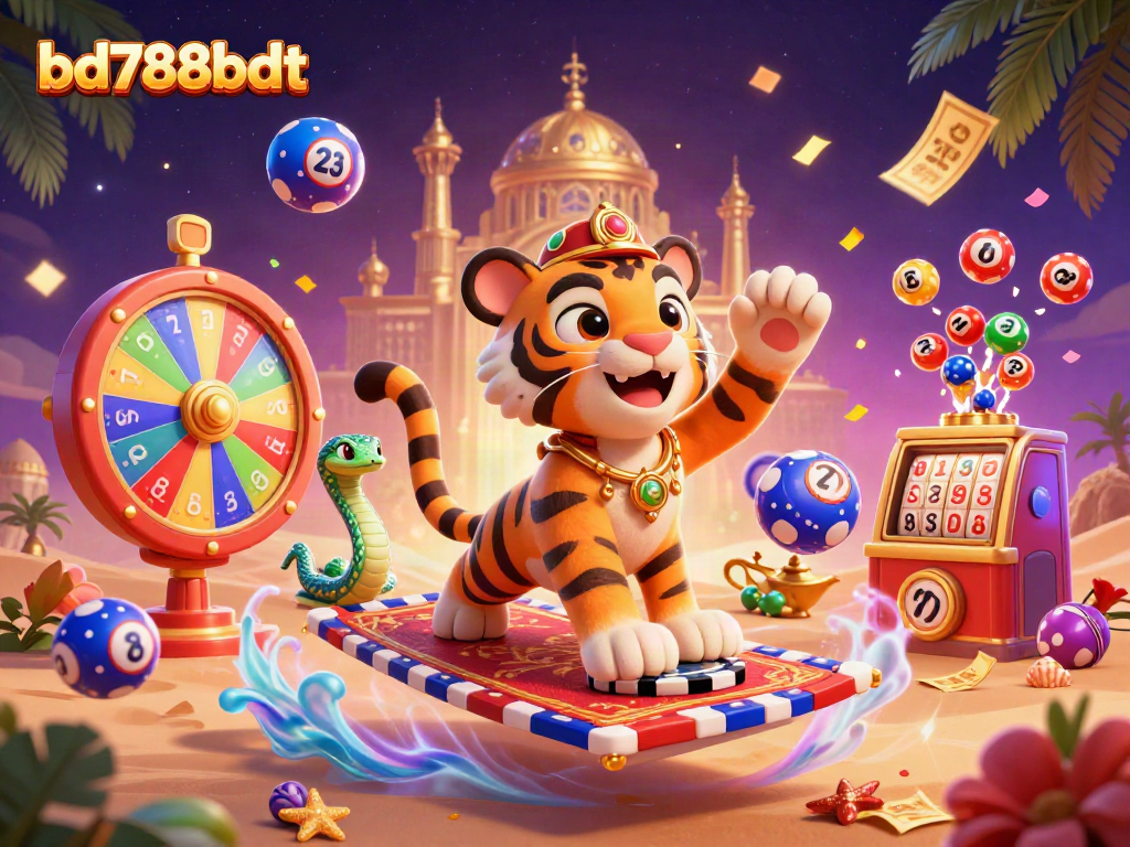 Experience thrilling gaming with bd788bdt's vibrant casino action scene in a magical desert.