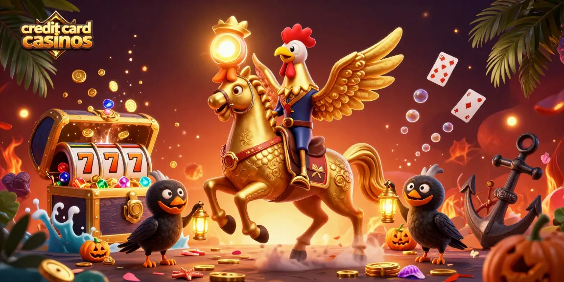 Experience thrilling gameplay at credit card casinos with vibrant scenes of winning and adventure.