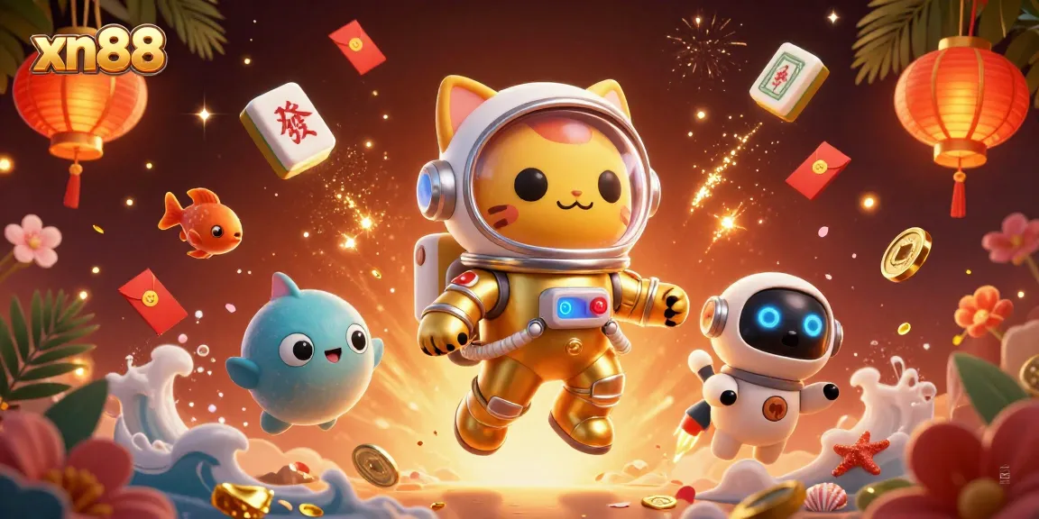 Engage with the vibrant xn88 universe of fun, as the space astronaut cat and robot dog explore a rich galaxy of games.
