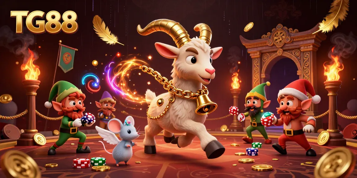 Engage with TG88's immersive casino scene featuring playful characters, slot themes, and vibrant elements.