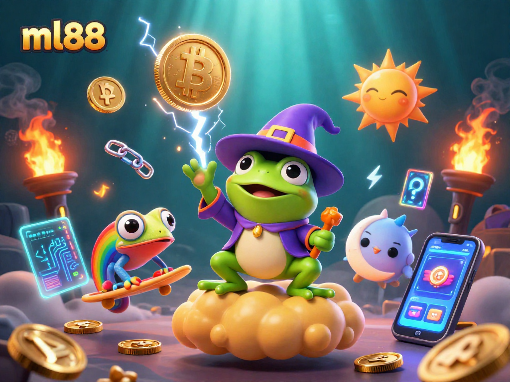 Join the excitement at ml88 with vibrant frog and chameleon characters raining golden coins in this 3D casino scene