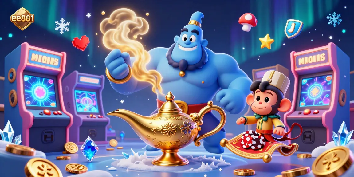 Engage with dynamic ee881 gaming experiences featuring a magical genie, monkey, and poker chips.