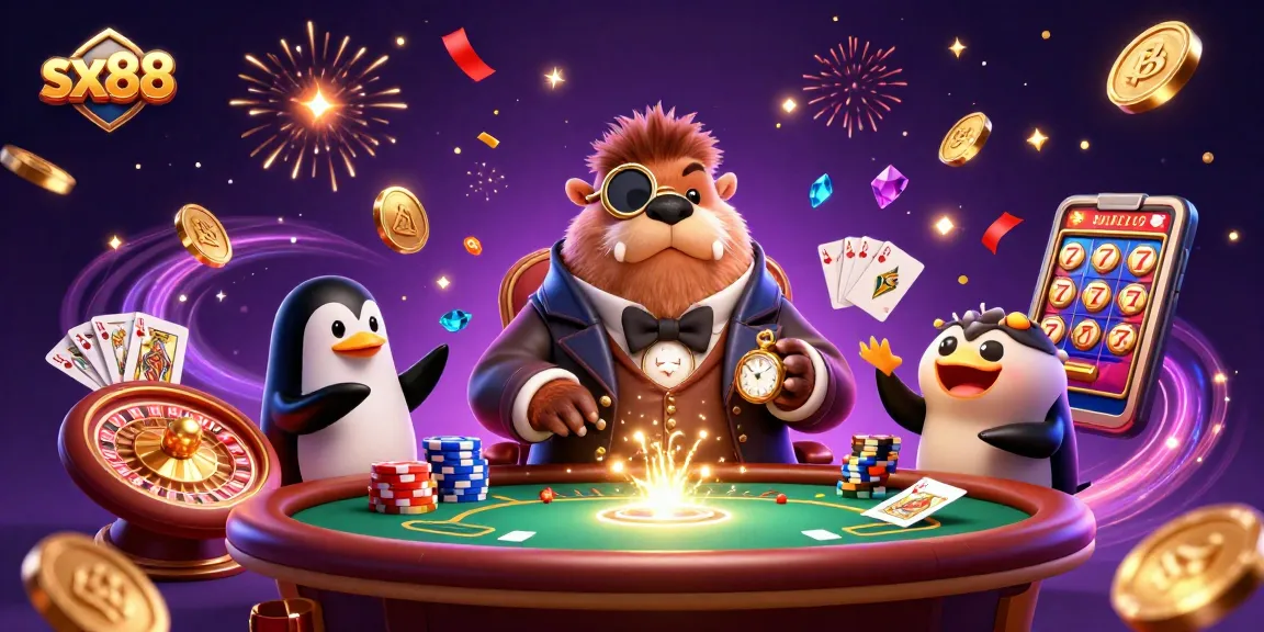 Experience high-stakes gameplay in sx88's underwater casino with vibrant 3D characters.