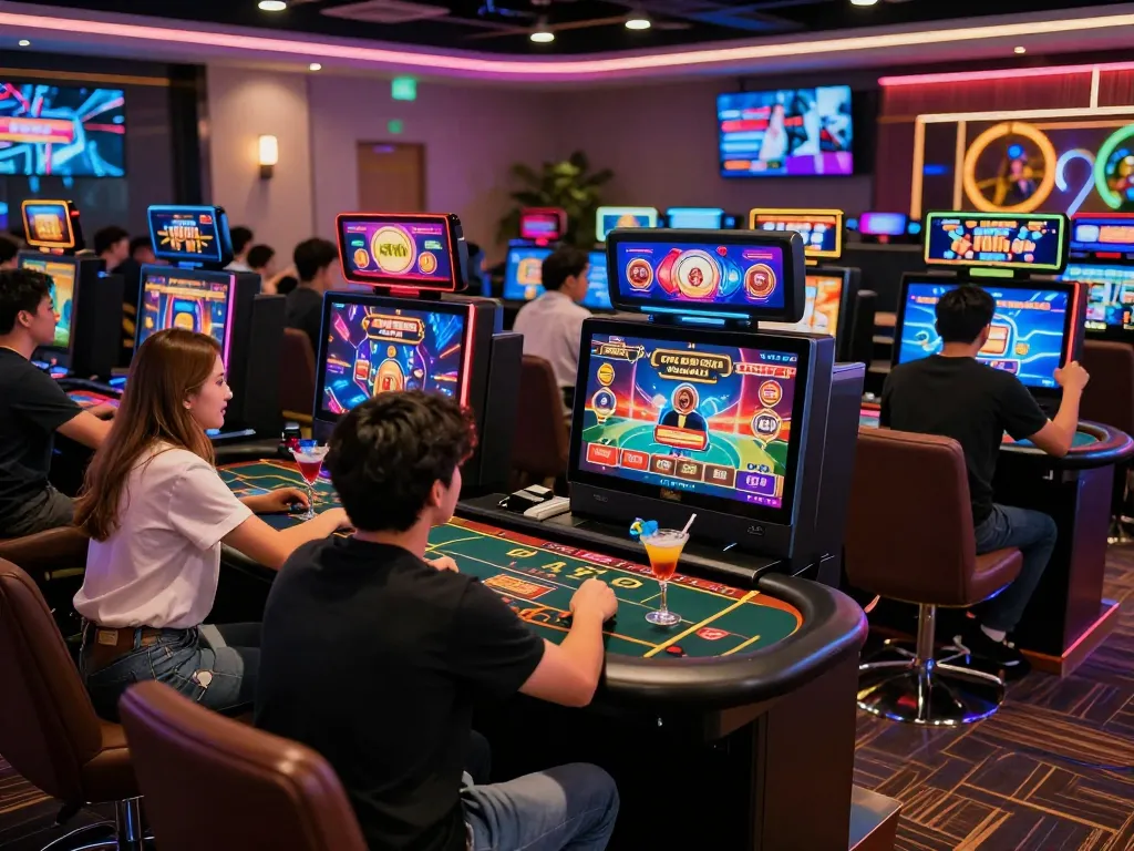 Exciting gambling scene with players enjoying gem88 online casino games in a vibrant setting.