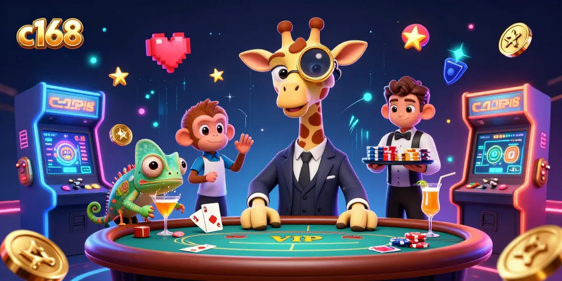Experience the excitement of c168 with a high-roller giraffe and colorful casino elements.