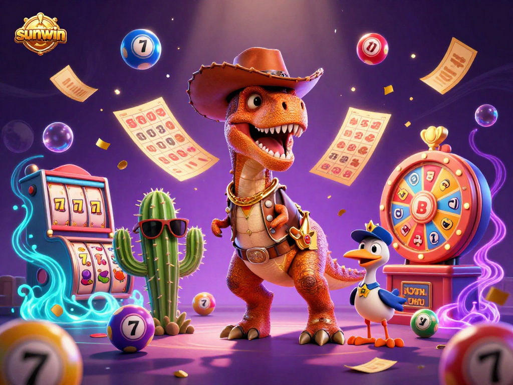 Enhance your gaming experience with sunwin in this lively casino-themed illustration.